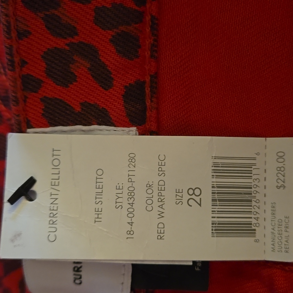 Current/Elliott The Stiletto Red Black Leopard Print Jean 5 Pocket Sz 28…NEW - Picture 5 of 7
